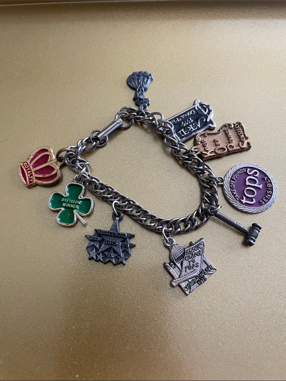 Vintage TOPS Weight Loss Silver Tone Charm Bracelet w/Colorful Enamel Charms